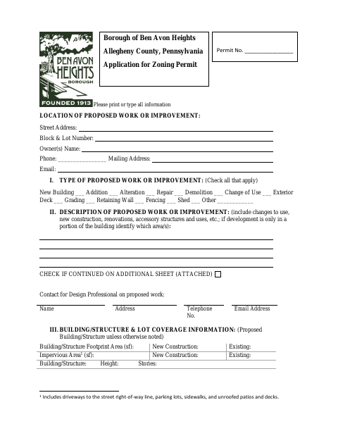 First page of the Application for Zoning Permit
