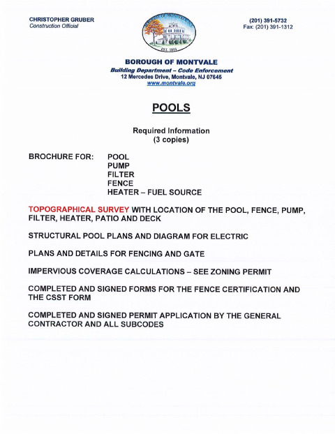 First page of the Pool Package