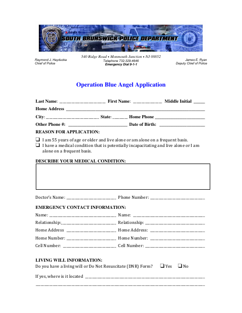 First page of the Operation Blue Angel Application