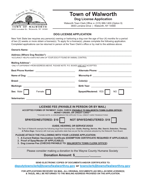 First page of the Dog License Application