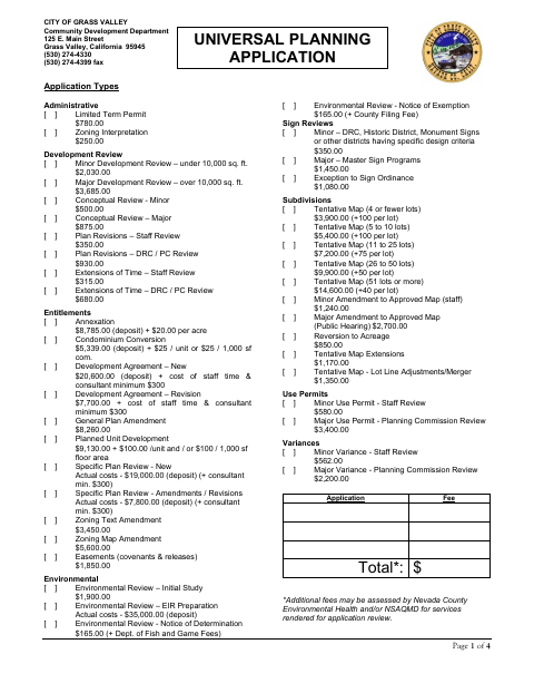 First page of the Universal Planning Application