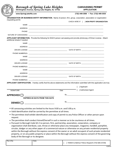 First page of the Canvassing Permit Application