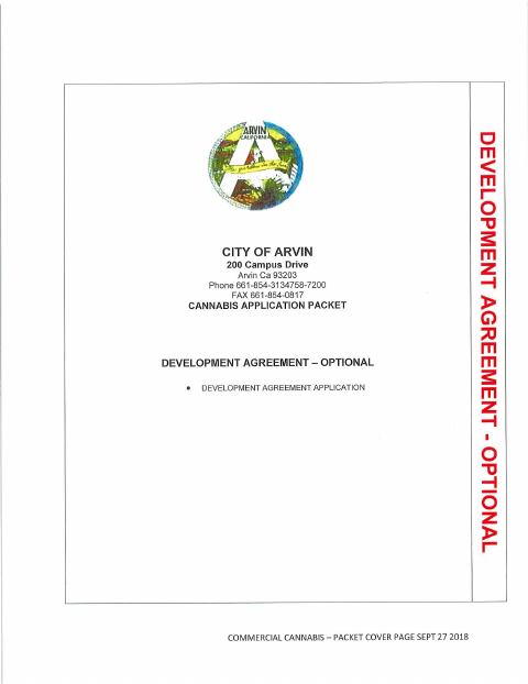 First page of the Development Agreement Application (Optional)