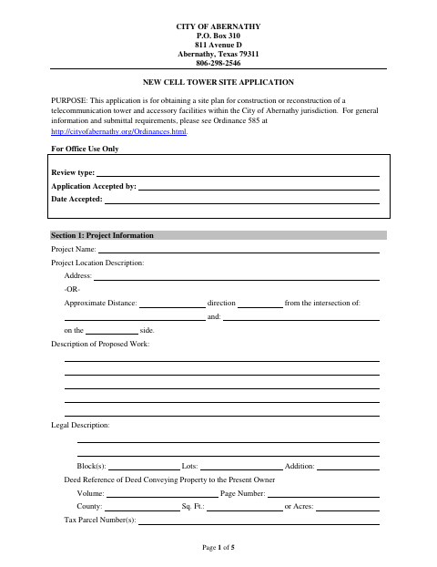 First page of the New Cell Tower Site Application