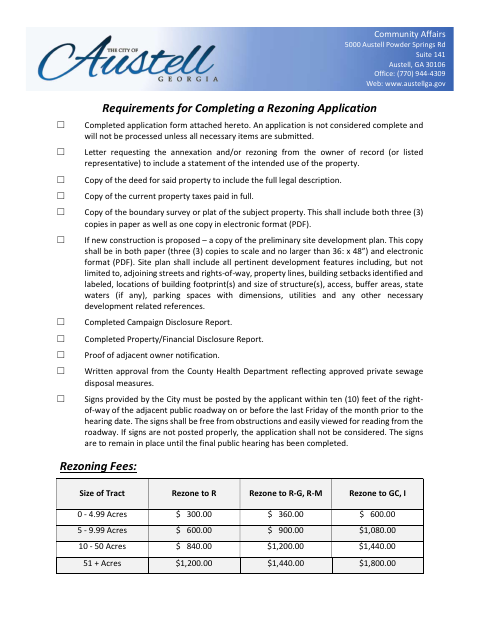 First page of the Rezoning Annexation Application