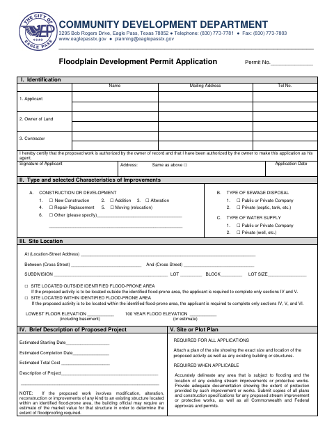 First page of the Floodplain Development Permit Application