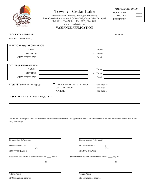 First page of the Variance Application