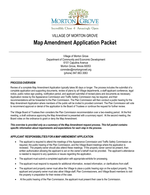 First page of the Map Amendment Application Packet