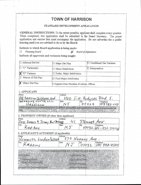 First page of the Standard Development Application