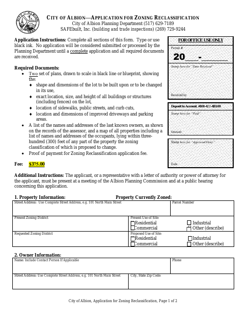 First page of the Application for Zoning Reclassification