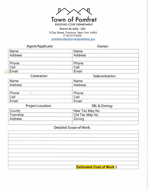 First page of the Building Permit Application Form