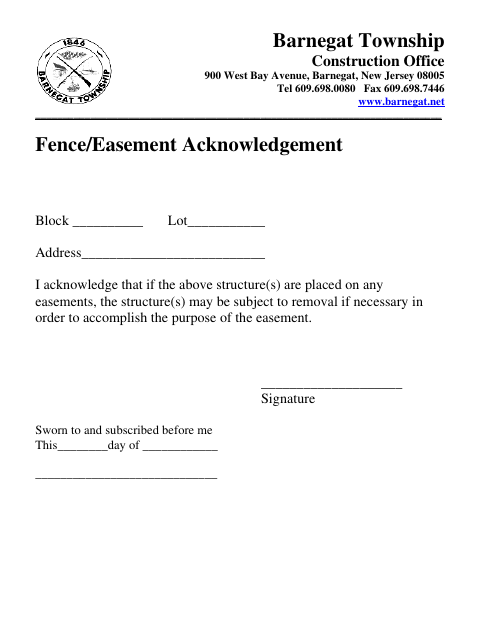 First page of the Fence/Easement Acknowledgment