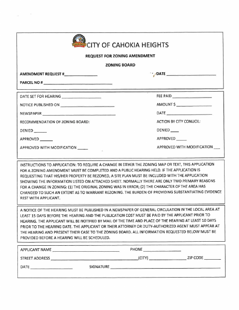 First page of the Request for Zoning Amendment