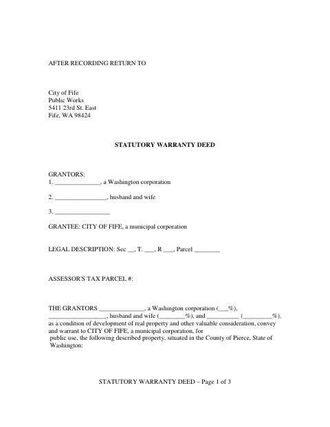 First page of the Statutory Warranty Deed