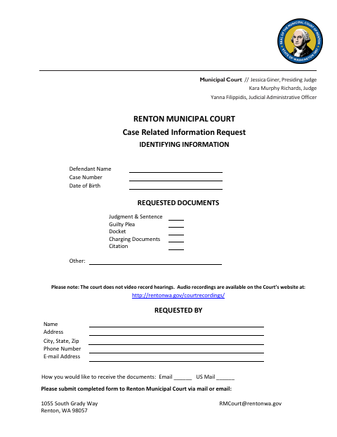 First page of the Case Related Information Request