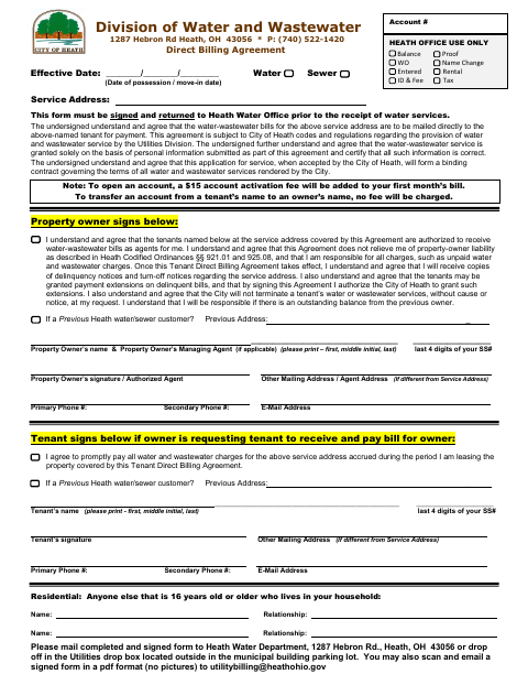 First page of the Direct Billing Agreement