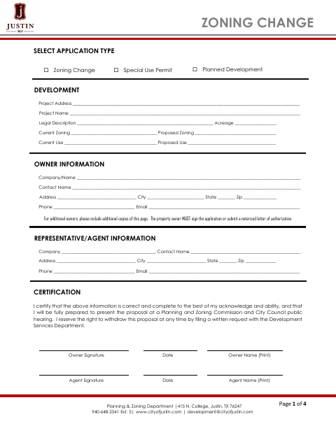 First page of the Zoning Change Application
