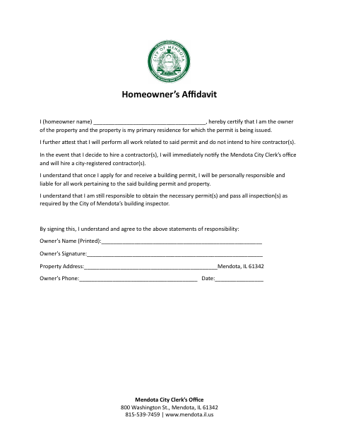 First page of the Homeowner’s Affidavit