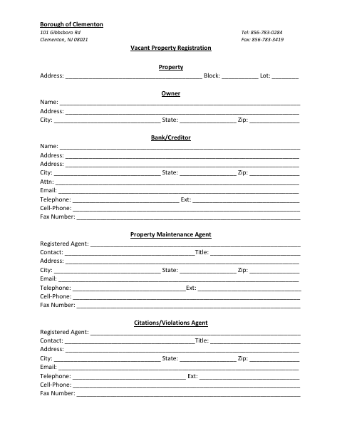 First page of the Vacant Property Registration