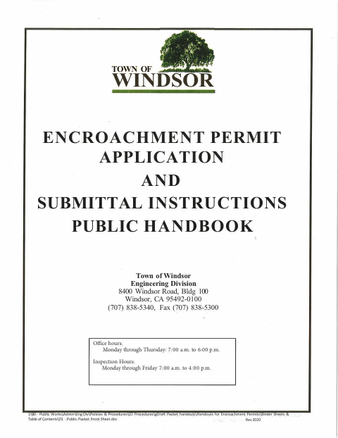 First page of the Encroachment Permit Application and Submittal Instructions