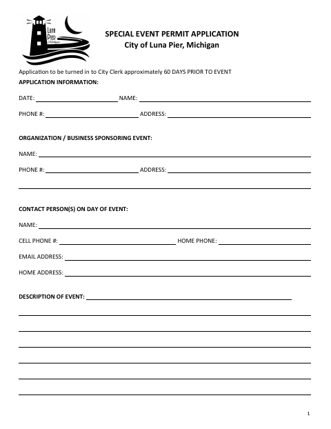 First page of the Special Event Permit Application