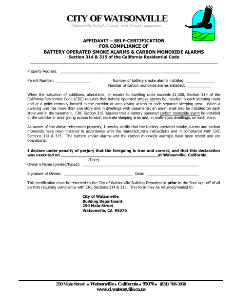 First page of the Carbon Monoxide Affidavit