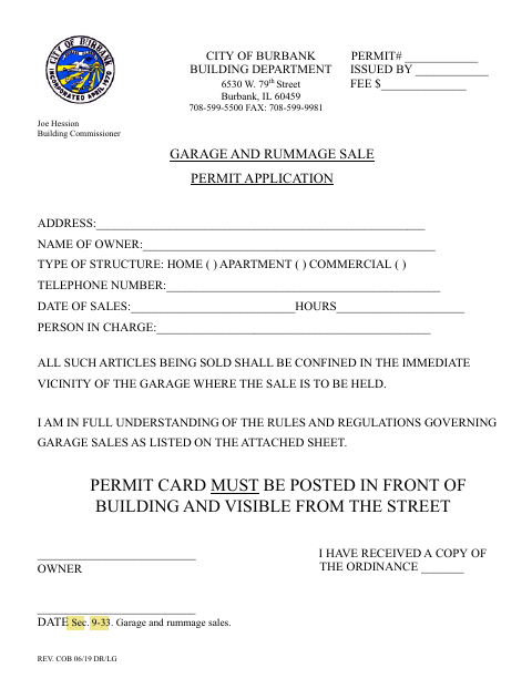 First page of the Garage and Rummage Sale Permit Application