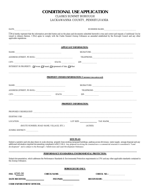 First page of the Conditional Use Application