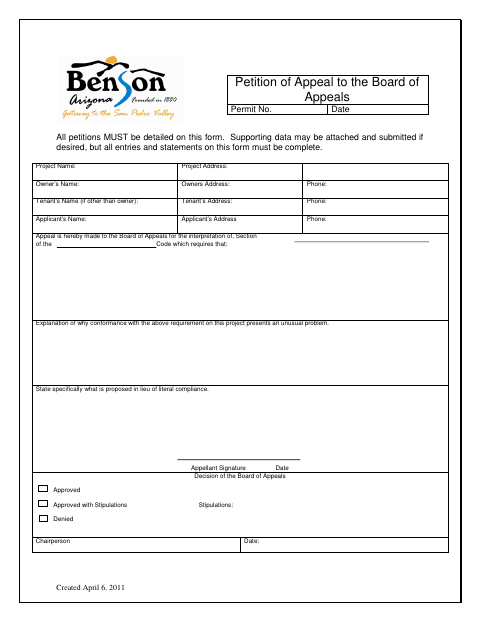 First page of the Petition of Appeal to the Board of Appeals