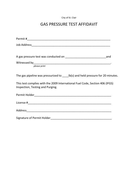 First page of the Gas Pressure Test Affidavit