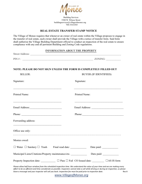 First page of the Real Estate Transfer Stamp Notice