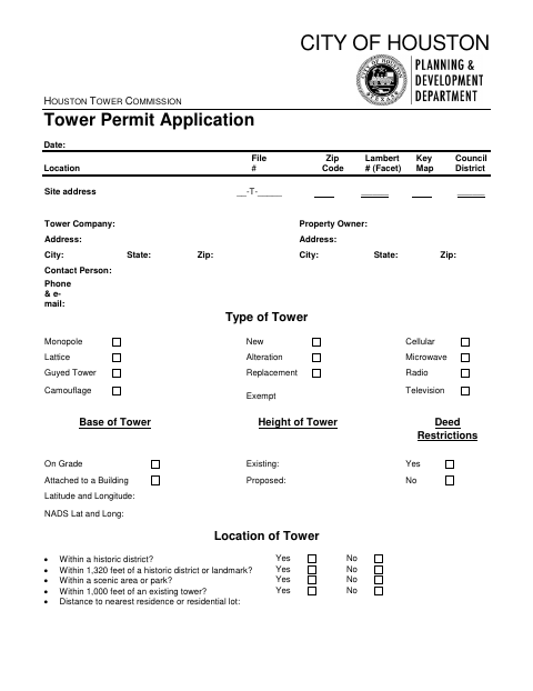 First page of the Tower Permit Application
