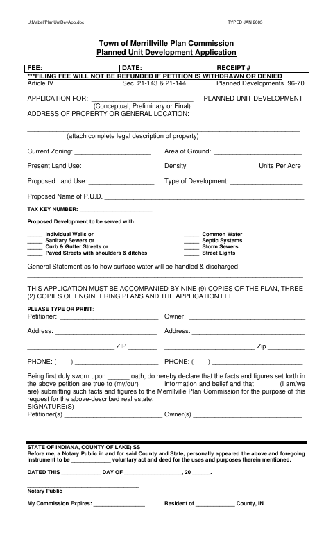 First page of the Planned Unit Development Application