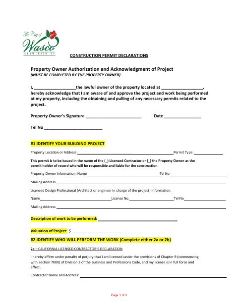 First page of the Construction Permit Declaration