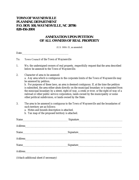 First page of the Annexation Upon Petition of All Owners of Real Property