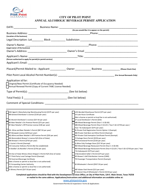 First page of the Annual Alcoholic Beverage Permit Application