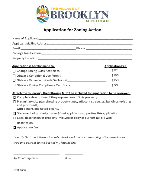 First page of the Application for Zoning Action