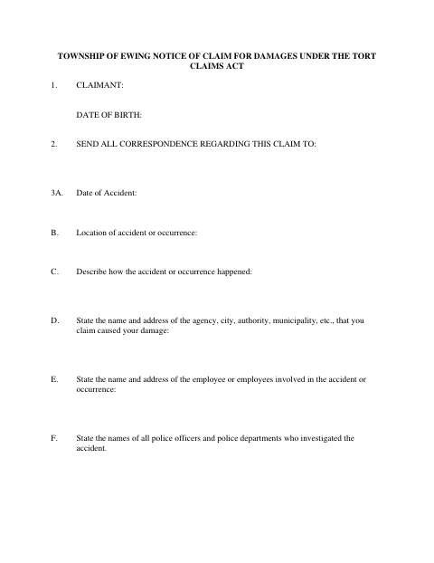 First page of the Notice of Claim for Damages Under the Tort Claims Act