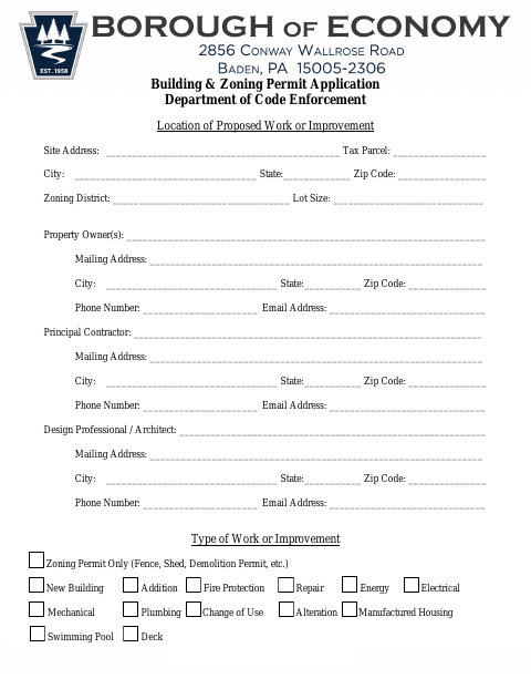 First page of the Building & Zoning Permit Application