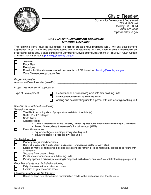 First page of the SB 9 Two-Unit Development Application