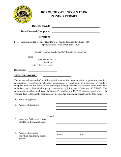 First page of the Zoning Permit