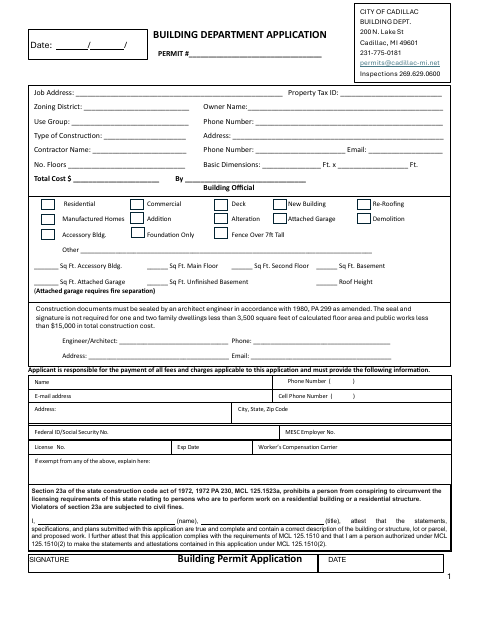 First page of the Building Permit Application