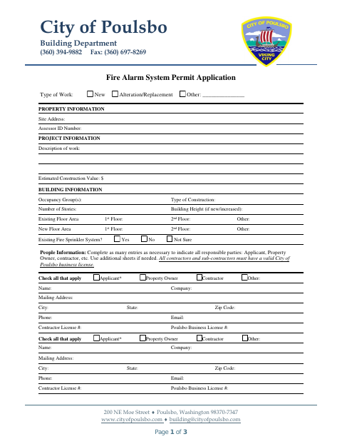 First page of the Fire Alarm System Permit Application