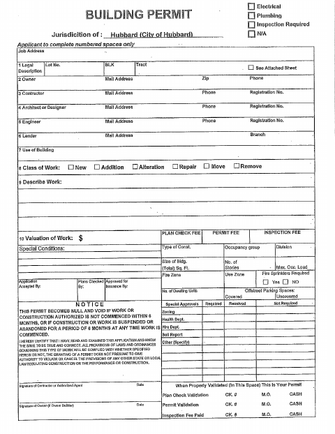 First page of the Building Permit and Contractor Form