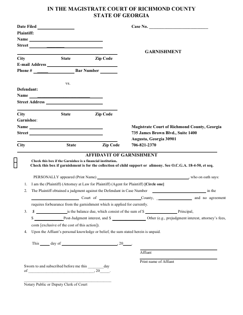 First page of the Affidavit of Garnishment