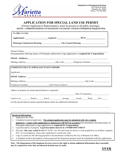 First page of the Special Land Use Permit Application