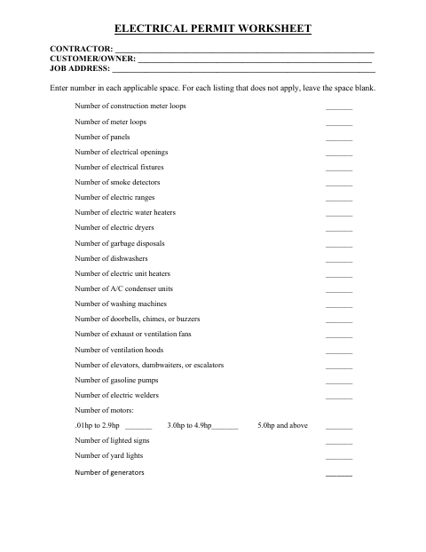 First page of the Electrical Permit Worksheet