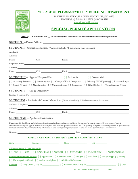 First page of the Special Permit Application