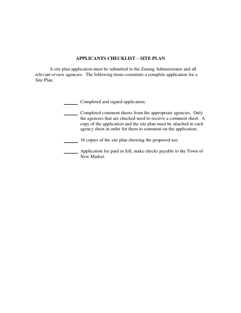 First page of the Applicants Checklist – Site Plan