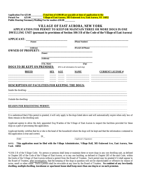 First page of the Application for Permit to Keep or Maintain Three or More Dogs